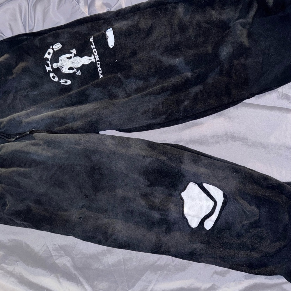 YoungLA- Golds Gym Distressed Joggers (Black Wash)